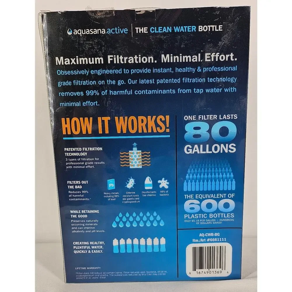 AQUASANA 2-PACK ACTIVE CLEAN WATER FILTER BOTTLE FILTERS UP TO 80 GALLONS EACH